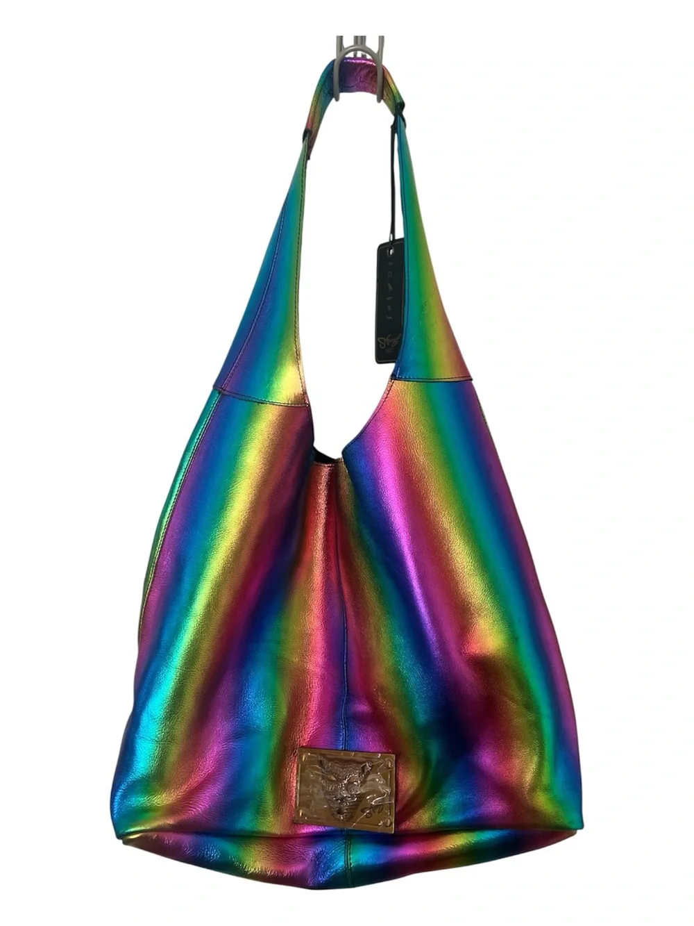 Sharif Rainbow Pearlized Leather Hobo Bag New with Tag